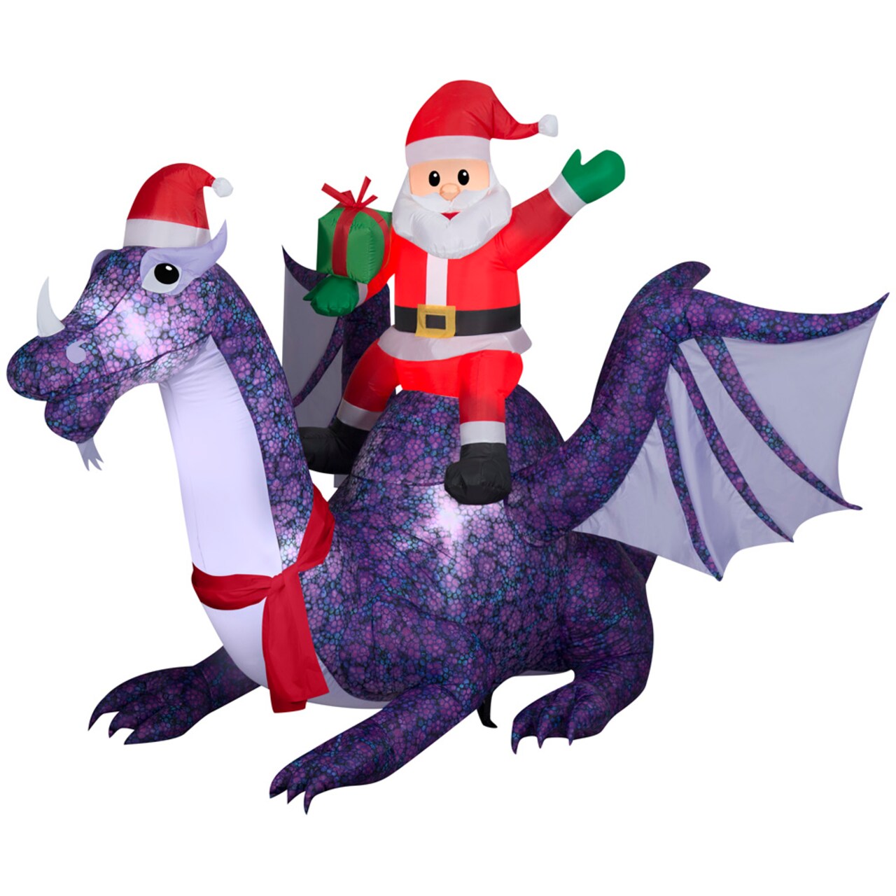 8' Gemmy Airblown Inflatable Christmas Santa Claus Riding Dragon Yard Decoration 880127
